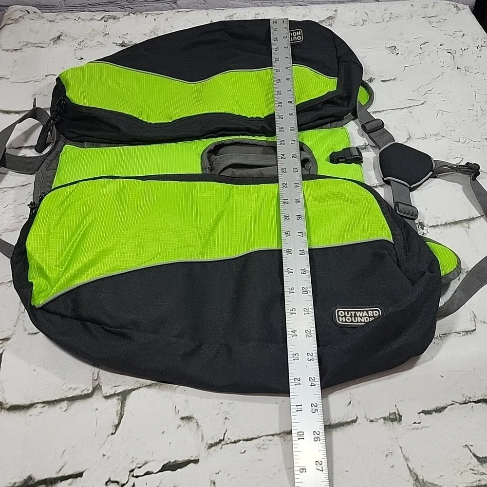 Outward Hound Quick Release Backpack Sz L/XL Harness Saddlebags Reflective Green